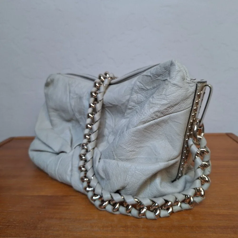 Guess Y2K Leather Chain Hobo Slouchy Shoulder Bag Studded Ruched Metal Bold Edgy - Picture 3 of 16